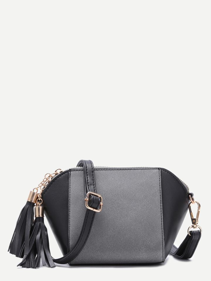 Shein Grey Patchwork Leather Tassel Shoulder Bag