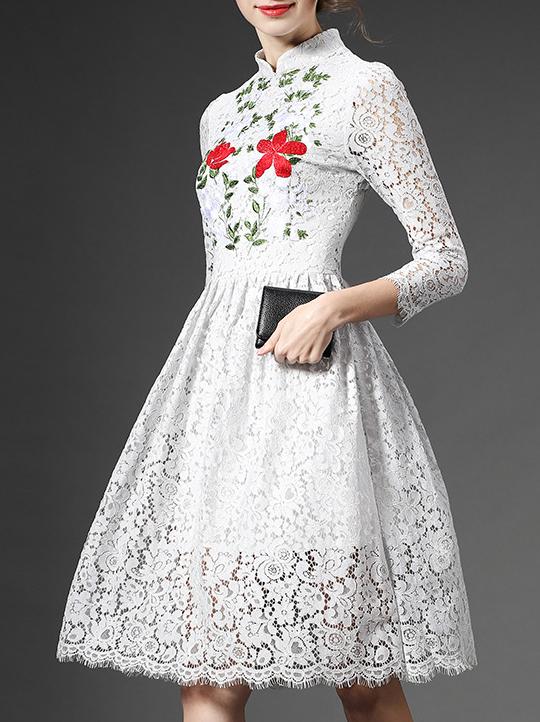 Shein Grey Embroidered Lace A-line Dress