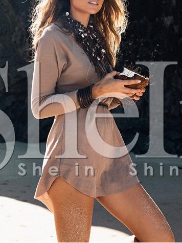 Shein Brown Long Sleeve Casual Dress