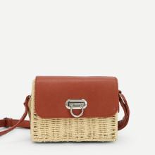 Shein Two Tone Flap Straw Crossbody Bag