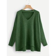 Shein Plus V Cut Neck Solid Sweater