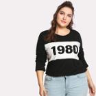 Shein Plus Cut And Sew Number Print Tee