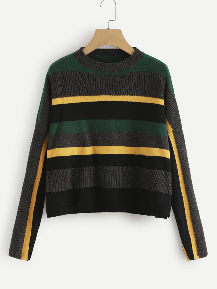 Shein Multi Stripe Drop Shoulder Jumper