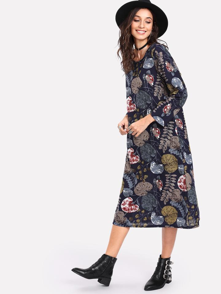 Shein All Over Botanical Print Tunic Dress