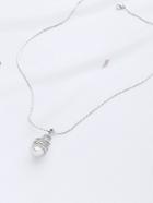 Shein Silver Rope Chain Neckalce With Pearl Pendant