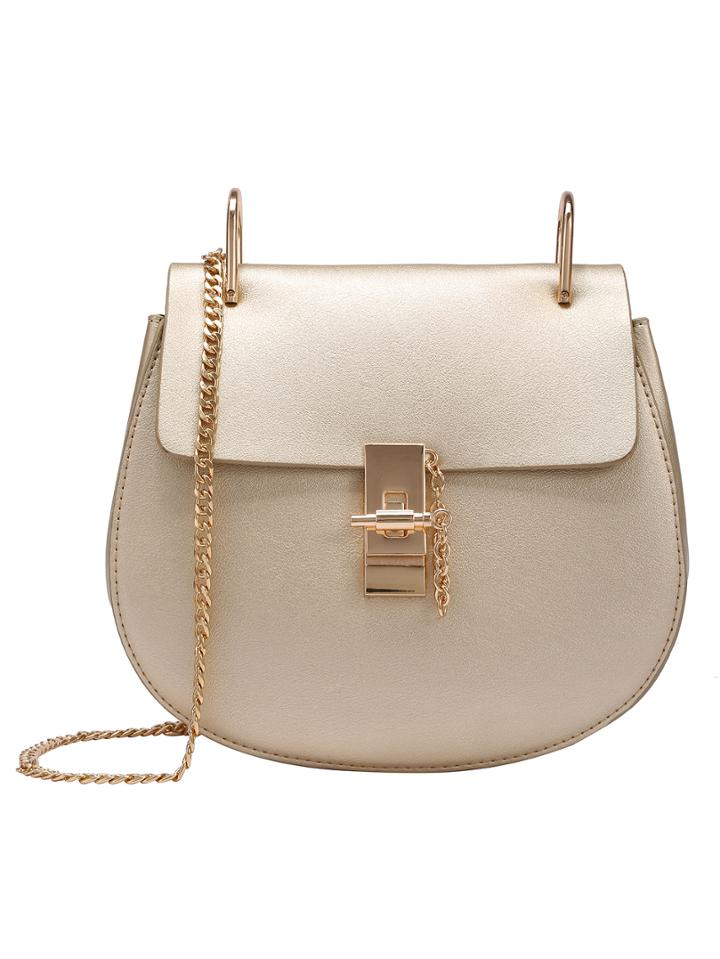 Shein Faux Leather Chain Saddle Bag - Gold