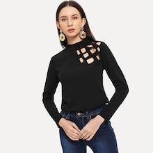 Shein Mock Neck Caged Tee