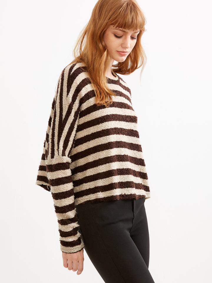Shein Contrast Striped Batwing Sleeve T-shirt