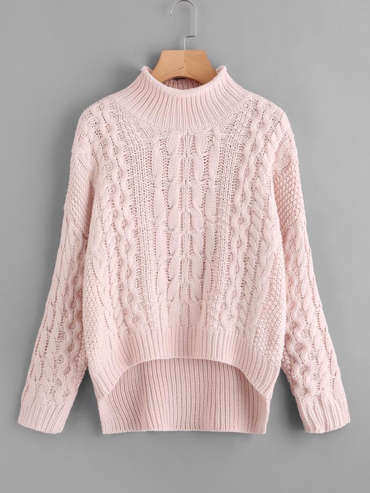 Shein Cable Knit Stepped Hem Sweater