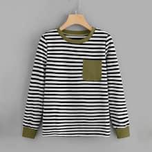 Shein Contrast Pocket Striped Tee