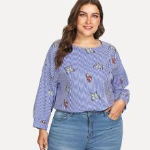 Shein Plus Drop Shoulder Butterfly & Striped Top