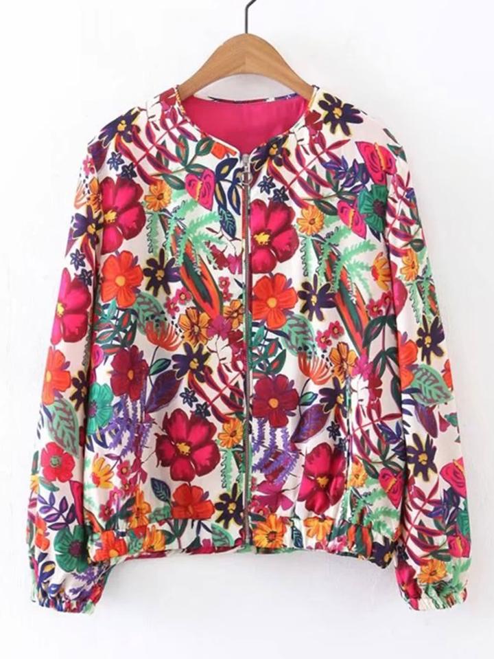 Shein Flower Print Zipper Up Jacket