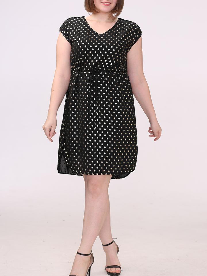 Shein Plus Size Silver Polka Dot Self-tie Waist Dress