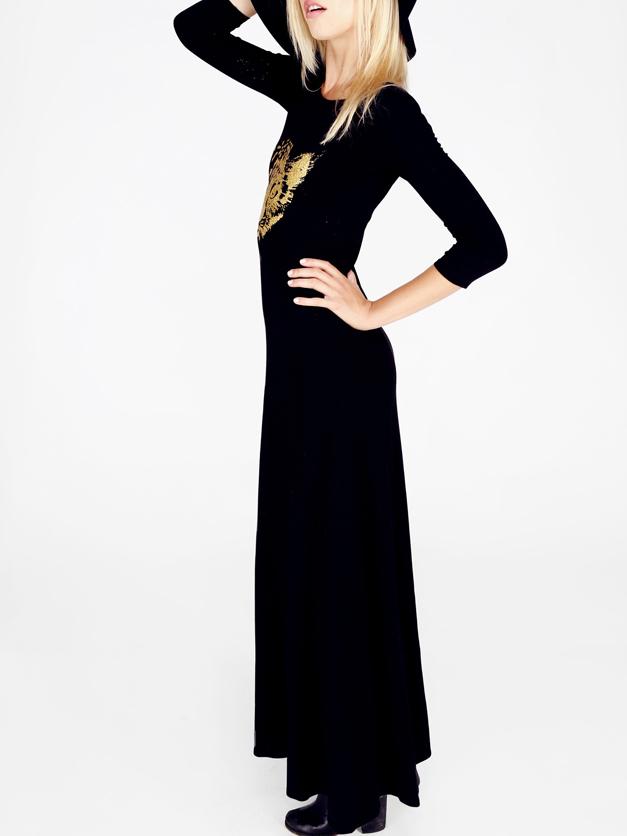 Shein Black Crew Neck Tiger Print Split Dress