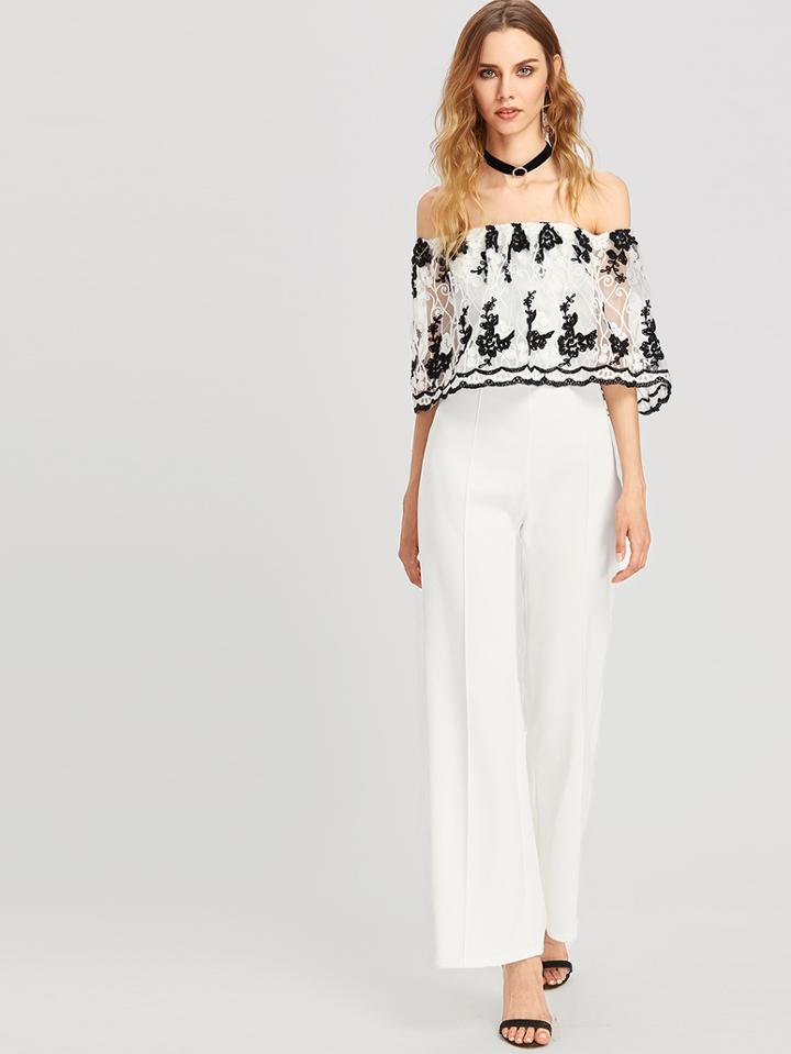Shein Flounce Layered Neckline Lace Jumpsuit