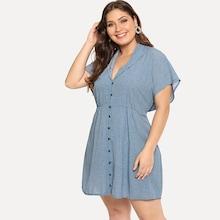 Shein Plus Notch Collar Button Up Dress