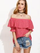 Shein Watermelon Red Ruffle Off The Shoulder Blouse