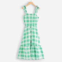 Shein Tartan Plaid Self Tie Ruffle Dress