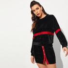 Shein Tape Detail Velvet Sweatshirt With Skirt