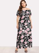 Shein Flounce Layer Neckline Rose Print Dress