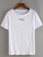 Shein Cutout Neck White T-shirt