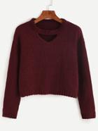 Shein Burgundy Cut Out Crop Sweater