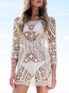Shein Apricot Long Sleeve Style Crochet Lace Blouse