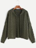 Shein Army Green Drop Shoulder Cable Knit Sweater Coat