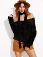 Shein Black Multiway Fluffy Sweater With Neck Tie