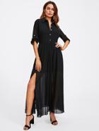 Shein Half Placket Roll Sleeve High Slit Dress