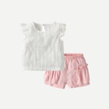 Shein Girls Frill Vest With Pocket Decoration Shorts