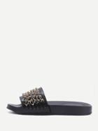 Shein Black Pu Slippers With Gold Chain Detail