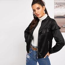 Shein Ruffle Trim Satin Bomber Jacket