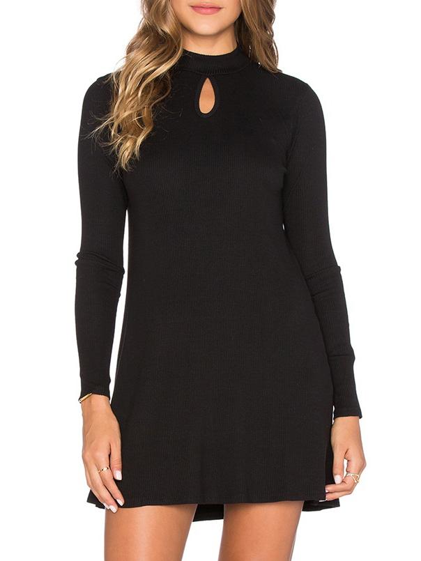 Shein Black Mock Neck Hollow Slim Dress