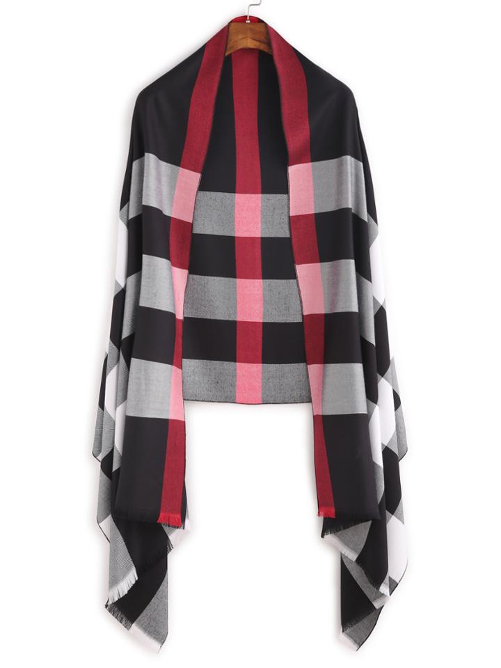 Shein Black Eyelash Fringe Stripe Scarf