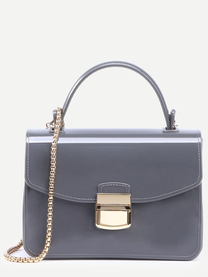 Shein Grey Pushlock Closure Plastic Handbag With Chain