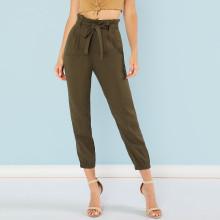 Shein Frill Belted Waist Elastic Hem Pants