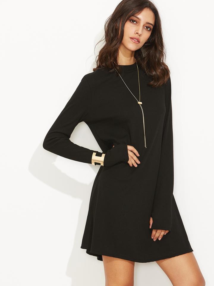 Shein Black Mock Neck Long Sleeve Shift T-shirt Dress