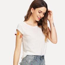 Shein Lace Insert Tassel Cuff Blouse