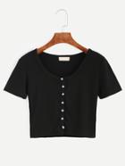 Shein Black Button Front Crop T-shirt