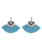 Shein Blue Luxury Rhinestone With Long Tassel Sector Shape Bohemian Earrings