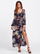 Shein Tropical Print Surplice Wrap Dress