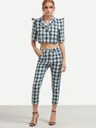 Shein Plaid Double Breasted Crop Top With Pants