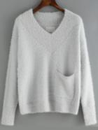 Shein Light Blue V Neck Pocket Crop Sweater