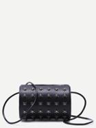 Shein Black Metallic Skull Embellished Pu Barrel Bag