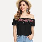 Shein Flower Embroidered Flounce Off Shoulder Top