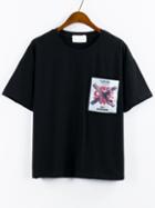 Shein Printed Pocket T-shirt - Black