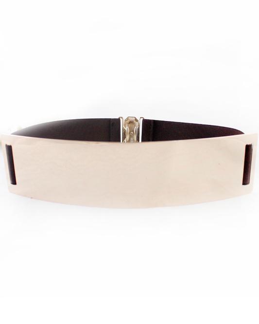 Shein Coffee Elastic Contrast Metal Wide Belt