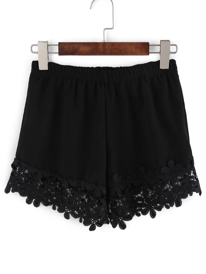 Shein Crochet Trimmed Elastic Waist Shorts