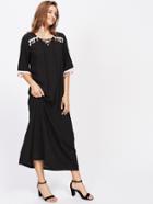 Shein Lace Up Tassel Trim Below-knee Hemlines Dress